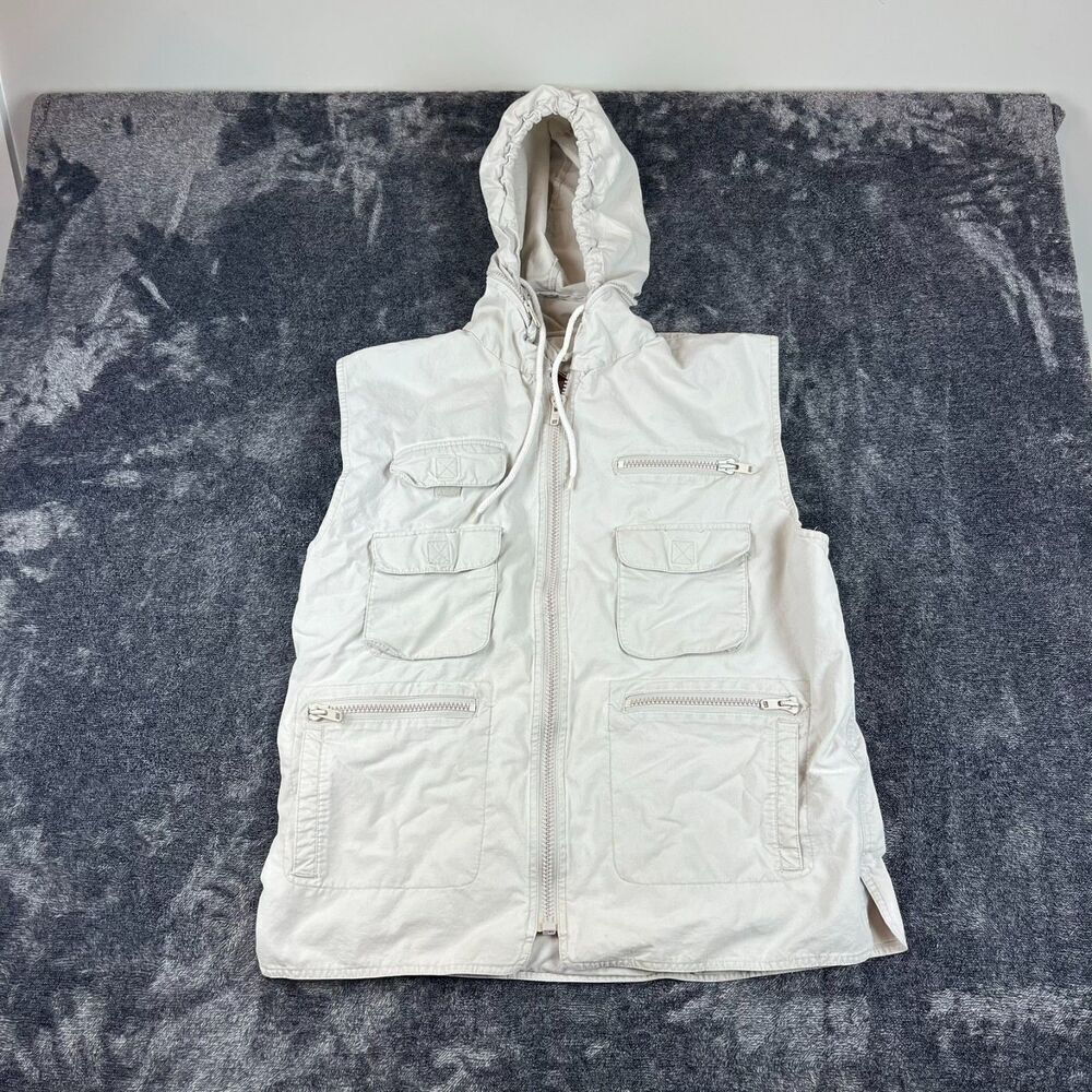 Vtg 80's Banana Republic Safari Vest Hooded Beige Photography Travel Men's XL*